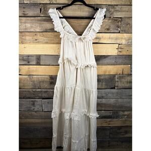 ASOS Design Lace Insert Ruffle Tiered Swing Maxi Dress, White, Size 4